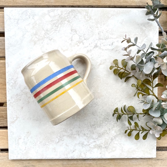 Other - 4/25 Beige rainbow stripe ceramic coffee mug